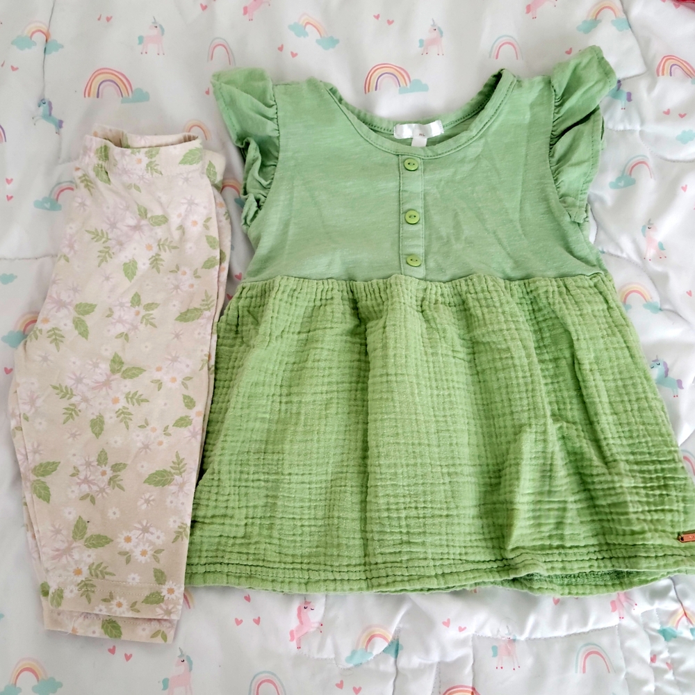 Green Top with Floral Capris 2T